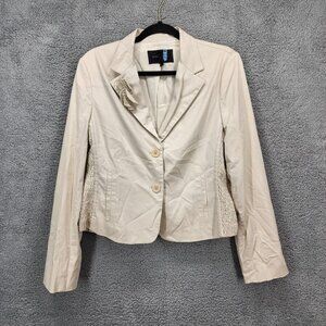 BCBGMAXAZRIA Women's Sz Large Ivory‎ Cotton Blend Long Sleeve Blazer Jacket